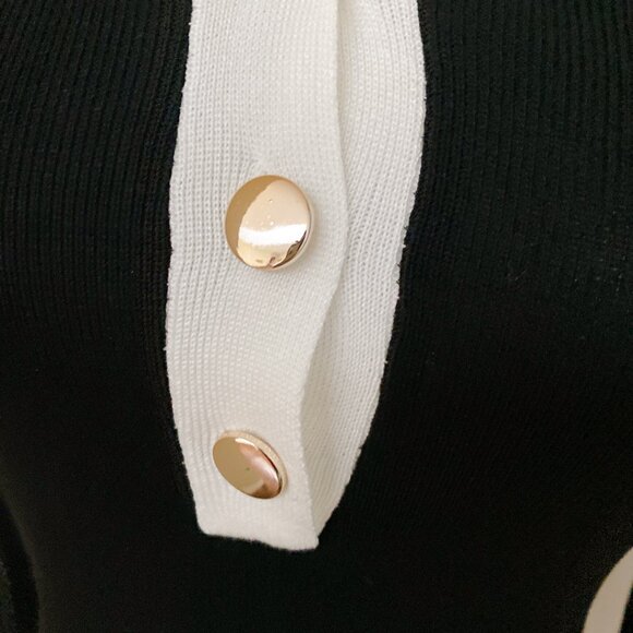 Women Knitted V Neck Chanel Style Elegant Bodycon Short Mini Sweater Dress - Picture 2 of 4